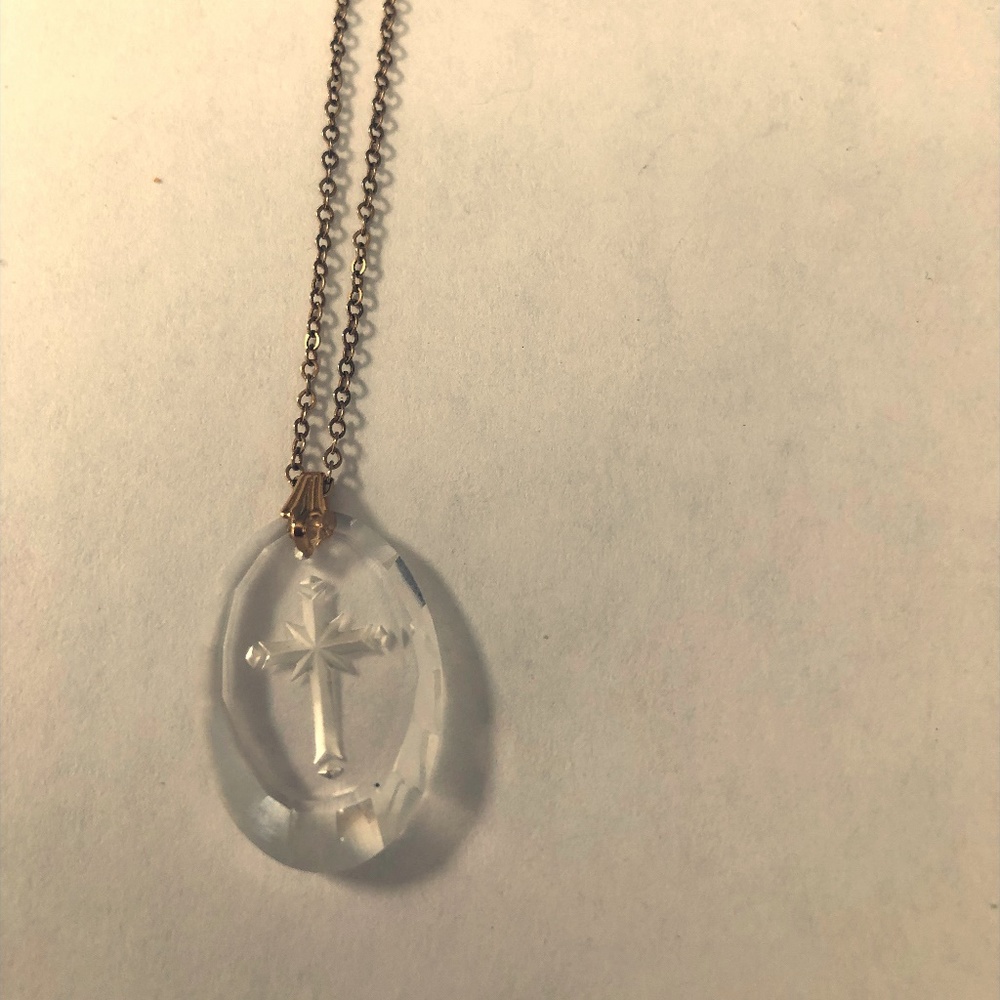 Vintage crystal cross,beautiful gold tone necklace